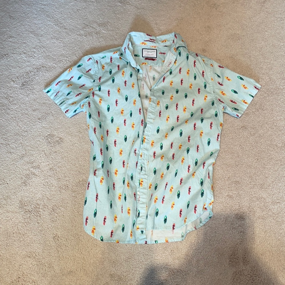 Denim & Flower button up T-shirt, surf boards